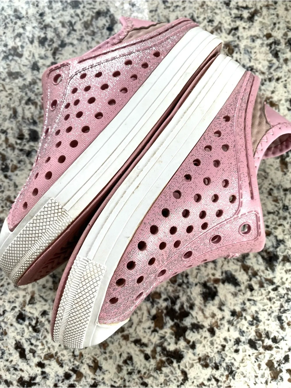 SKECHERS Foamies Guzman Steps Slip On Play Shoes Pink Sparkle 10